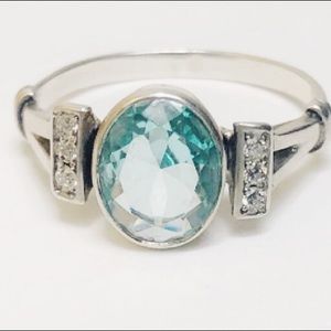 Adina Stone Jewelry Aquamarine Stone Ring Silver Size 9